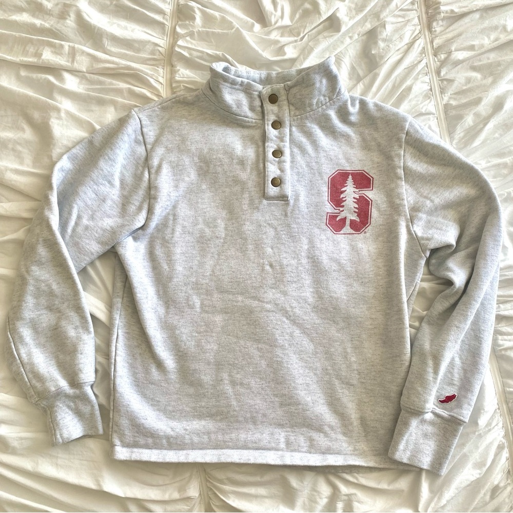 Stanford University Snap Pullover Sweatshirt Heather Grey Size S